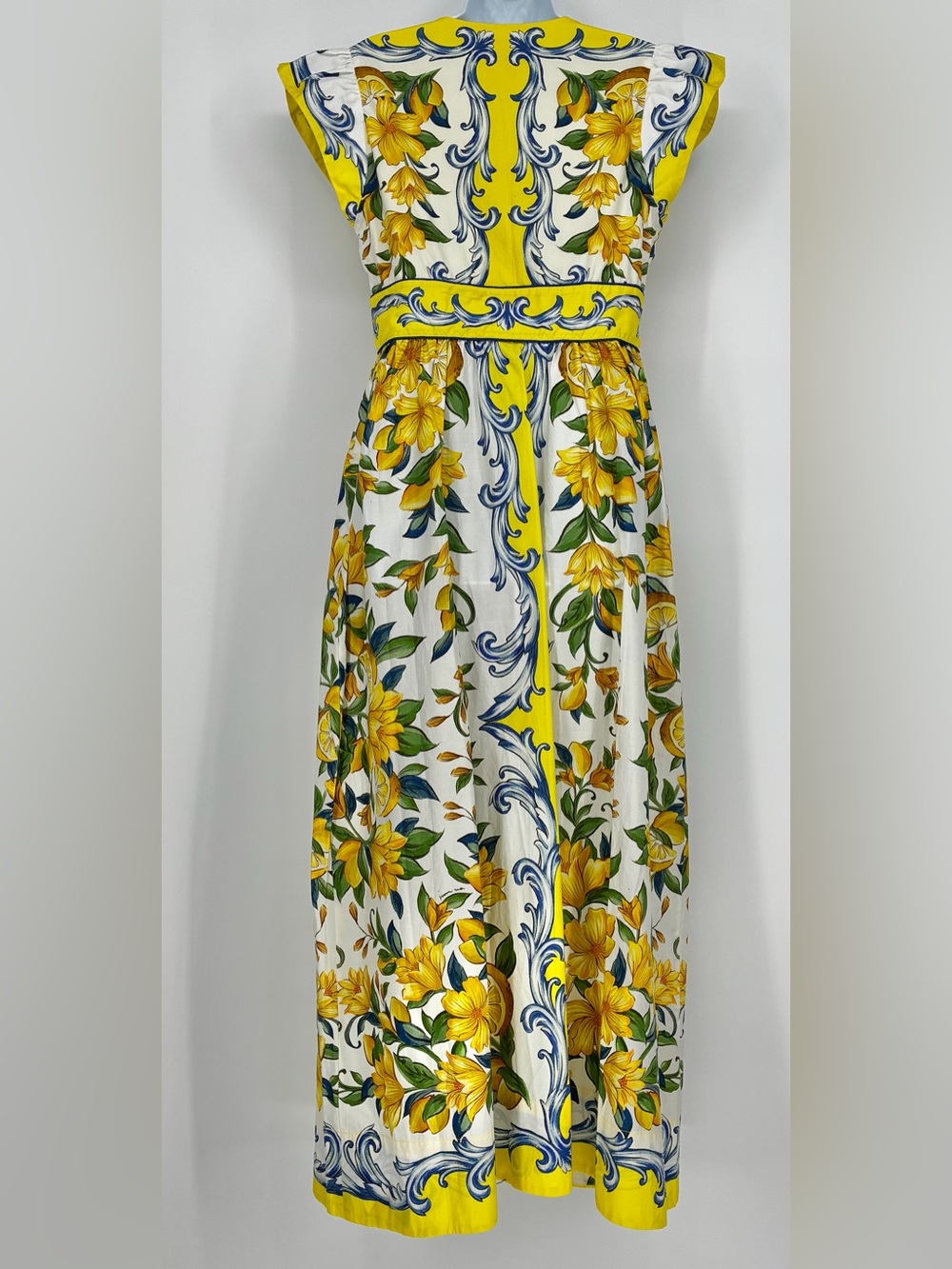 Farm Rio Yellow Mediterranean Sicily Scarf Lemon Tile Dress Medium - Picture 14 of 16